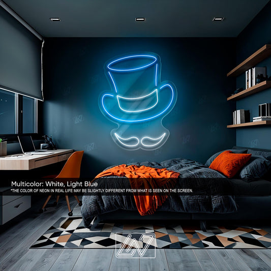 Gentleman's Hat - LED Neon Sign,Stylish LED Wall Light, Vintage Fedora Neon Art, Classy Barbershop Decor, Dapper Man Cave Sign,Retro Hat LED