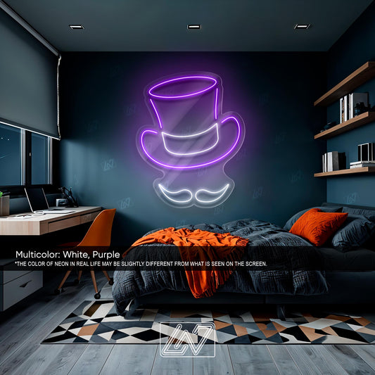 Gentleman's Hat - LED Neon Sign,Stylish LED Wall Light, Vintage Fedora Neon Art, Classy Barbershop Decor, Dapper Man Cave Sign,Retro Hat LED