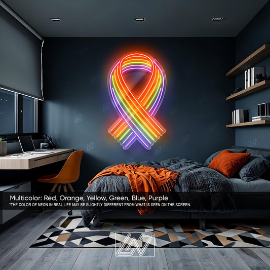Rainbow Ribbon Neon Sign, LGBTQ Pride LED Light, Colorful Awareness Ribbon Wall Decor, Equality Symbol Neon Art, Pride Room Aesthetic