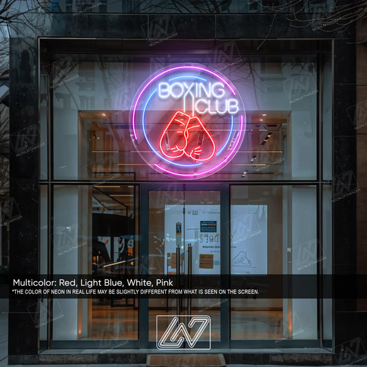 Boxing Club LED Neon Sign Wall Light, Bold Fight Gym Decor with UV Print, Punching Glove Art for Training Room or Fitness Studio