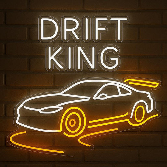 Drift King LED Neon Sign – Wall Light with Car Design for Garage, Man Cave or Racing Room, Perfect Gift for Drift Fans and Car Enthusiasts