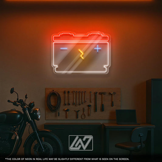 Car Battery LED Neon Sign - Bright Wall Light with Electric Symbol for Garage, Auto Shop or Workshop, Perfect Gift for Mechanics and Car Guy