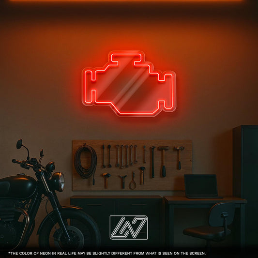 Check Engine Neon Sign for Car Garage, Auto Service Decor or Gift for Mechanic, Unique LED Light for Workshop or Man Cave