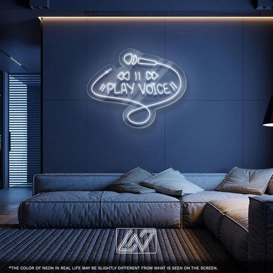 Play Voice LED Neon Sign – Microphone Wall Light for Podcast Studio, Karaoke Room or Music Bar, Cool Gift for Creators and Singers