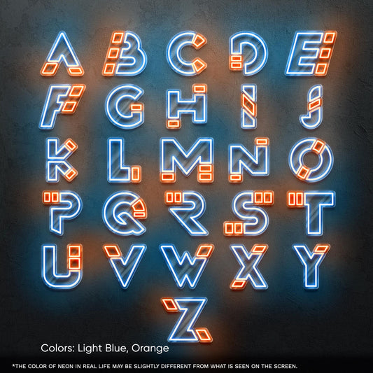 Custom Neon Initials Sign – Personalized name letters in modern blue-orange LED style, perfect for gifts, kids' rooms, weddings or branding