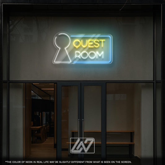 Quest Room LED Neon Sign – Bright modern signage for escape rooms, perfect for entrances, lobbies or entertainment venues