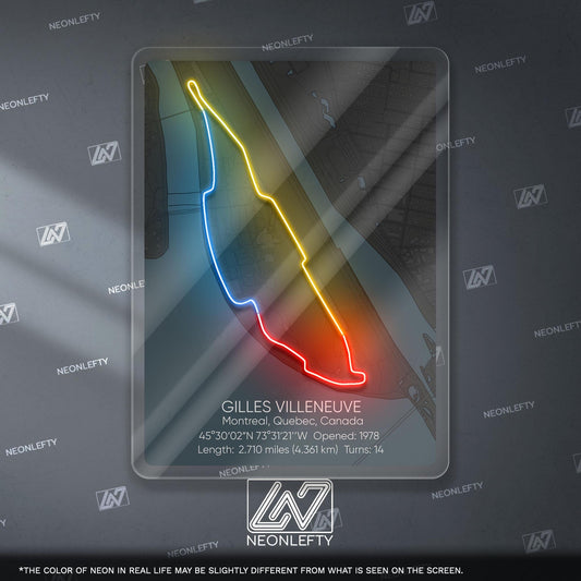 Gilles Villeneuve Neon Sign - Iconic Canadian Formula 1 circuit wall art, perfect for garage, man cave, motorsport room or racing enthusiast