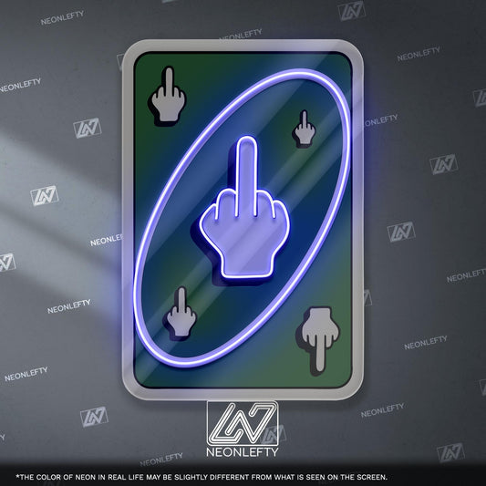 Uno Card Middle Finger Neon Sign – Funny rude card design wall decor, bold party neon art for game room, bar or man cave