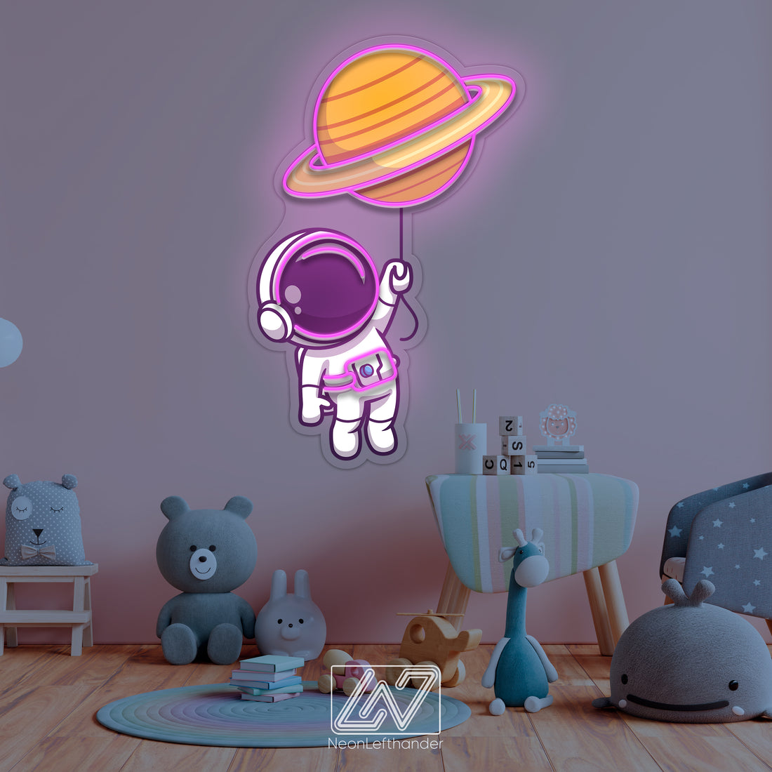 Cute Astronaut Floating with Planet Balloon in Space