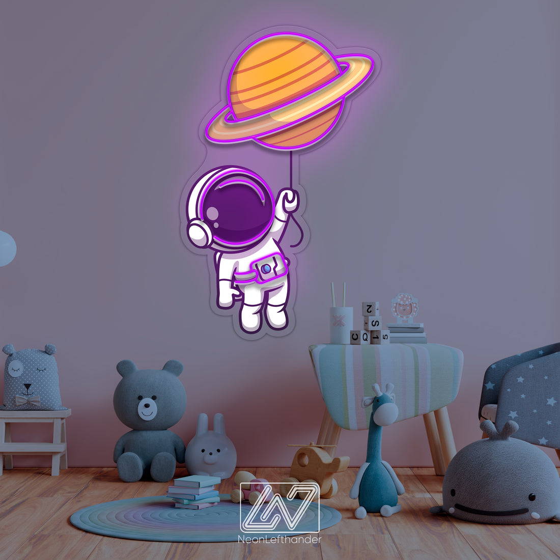 Cute Astronaut Floating with Planet Balloon in Space