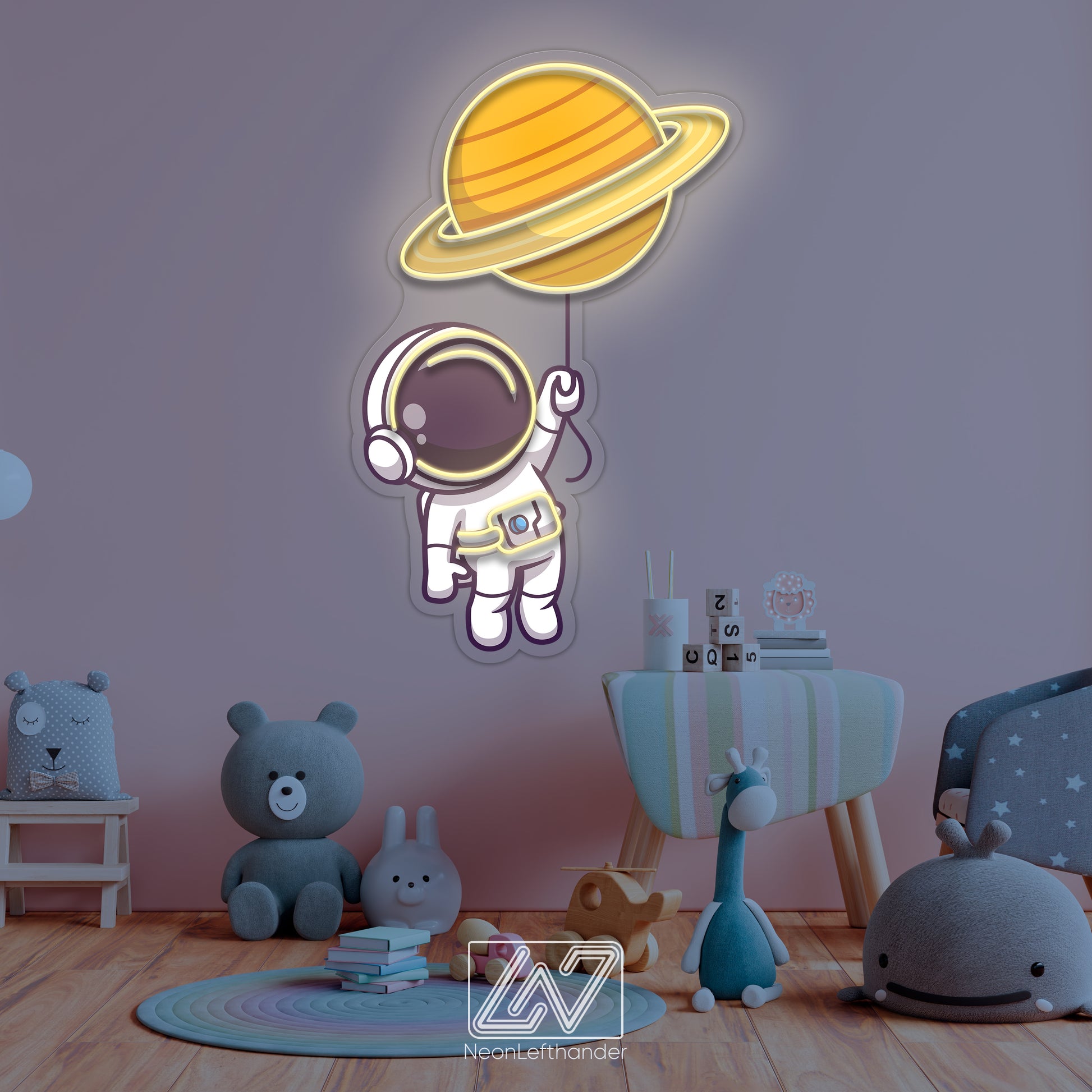 Cute Astronaut Floating with Planet Balloon in Space