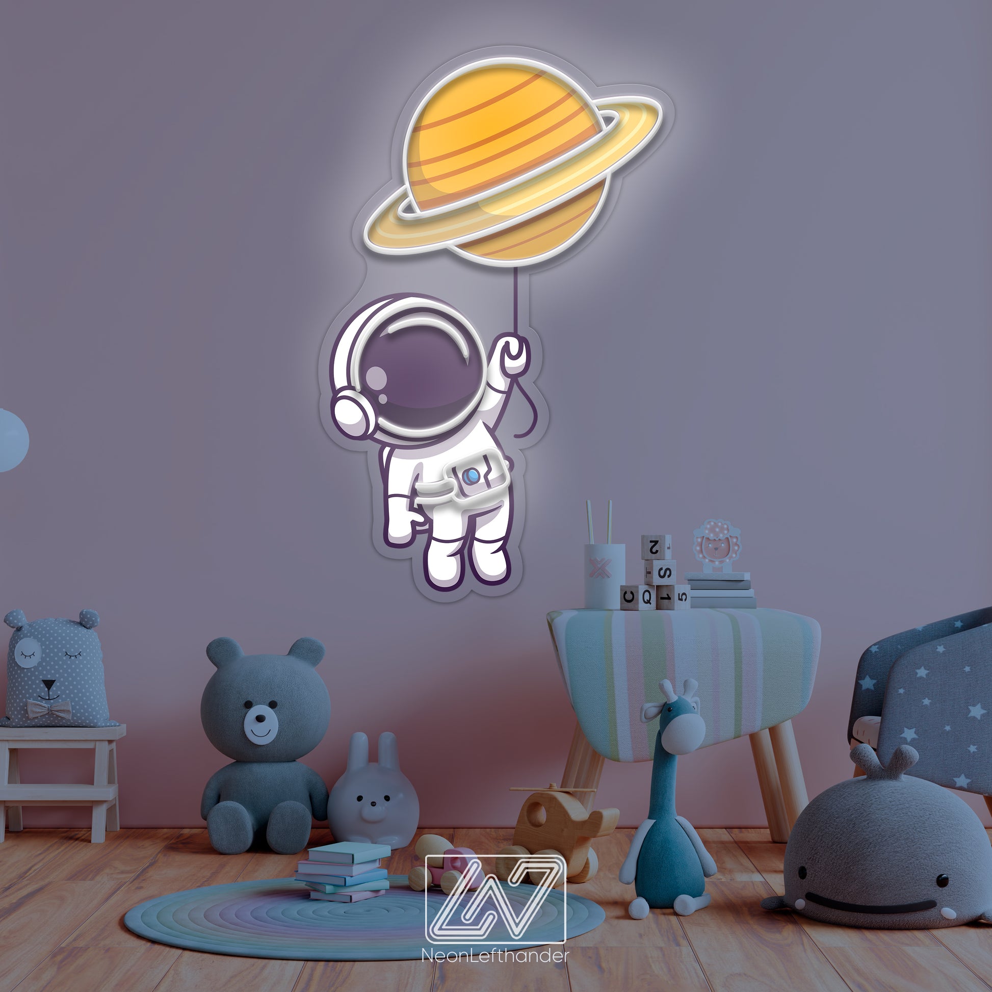 Cute Astronaut Floating with Planet Balloon in Space