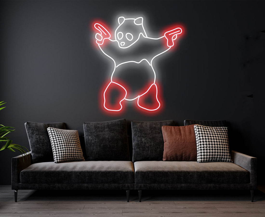 Panda - LED Neon Sign ,Animal sign, Panda light, Gangsta Panda with Guns, Home Decor Wall Decore, neon light , Birthday gift