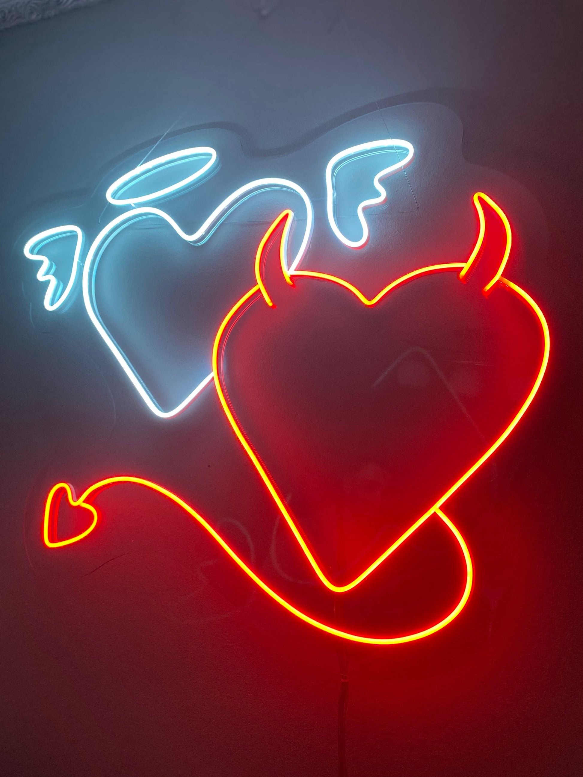 Angel and Devil Neon Sign - Custom Neon Sign, Angel and Demon, Led Neon Light, Heart Neon Sign, Wall Decor, Valentine's Day Gift
