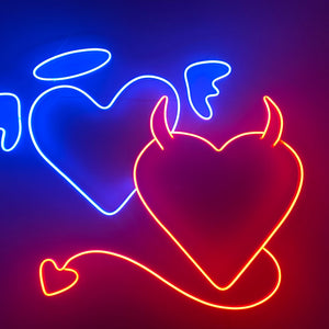 Angel and Devil Neon Sign - Custom Neon Sign, Angel and Demon, Led Neon Light, Heart Neon Sign, Wall Decor, Valentine's Day Gift