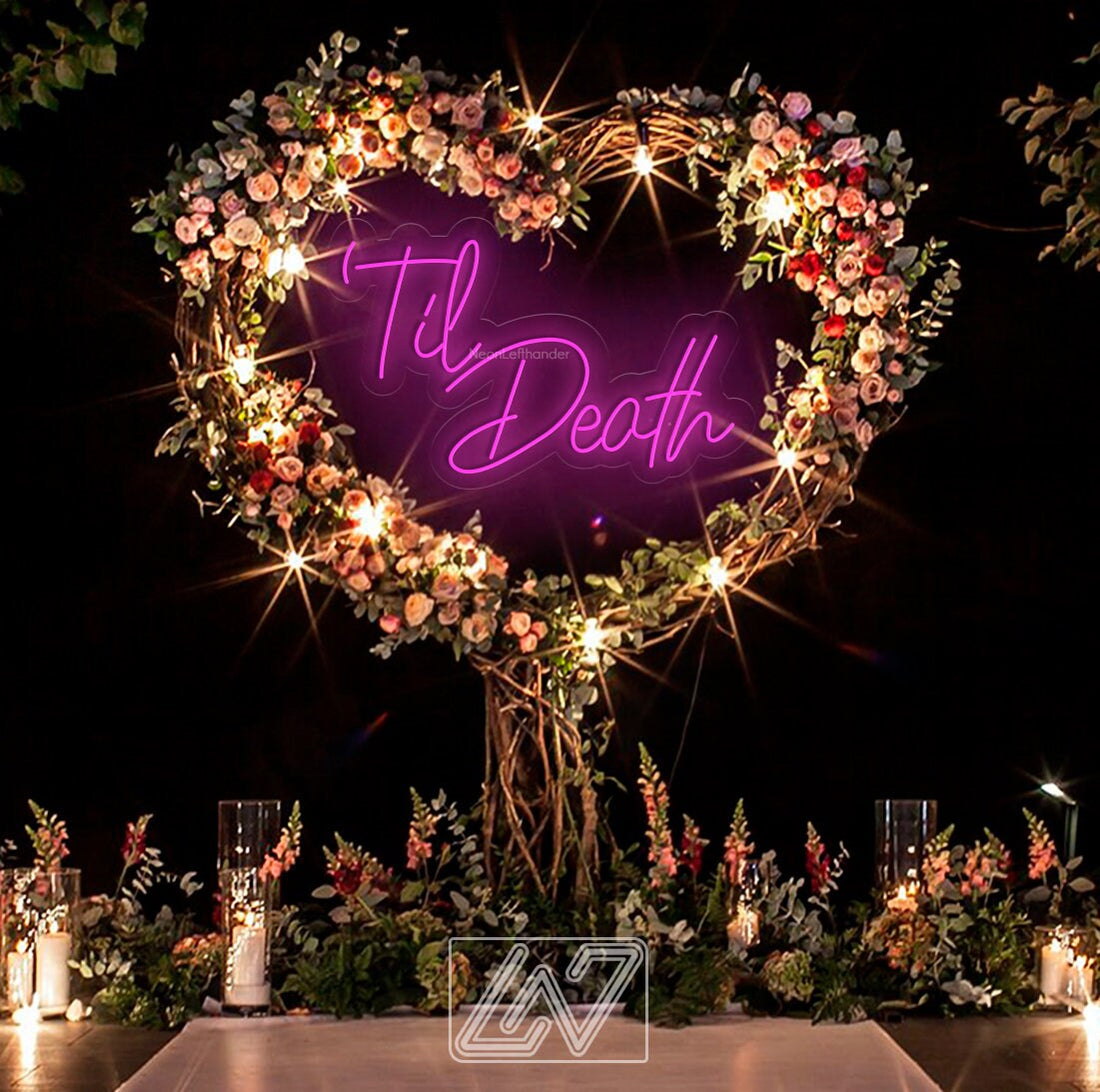 Til Death Neon Sign, Neon Sign Wedding, Custom Wedding Neon Sign, Personalized Family Last Name Neon Light, Wedding Gift, Rustic Decor Bar