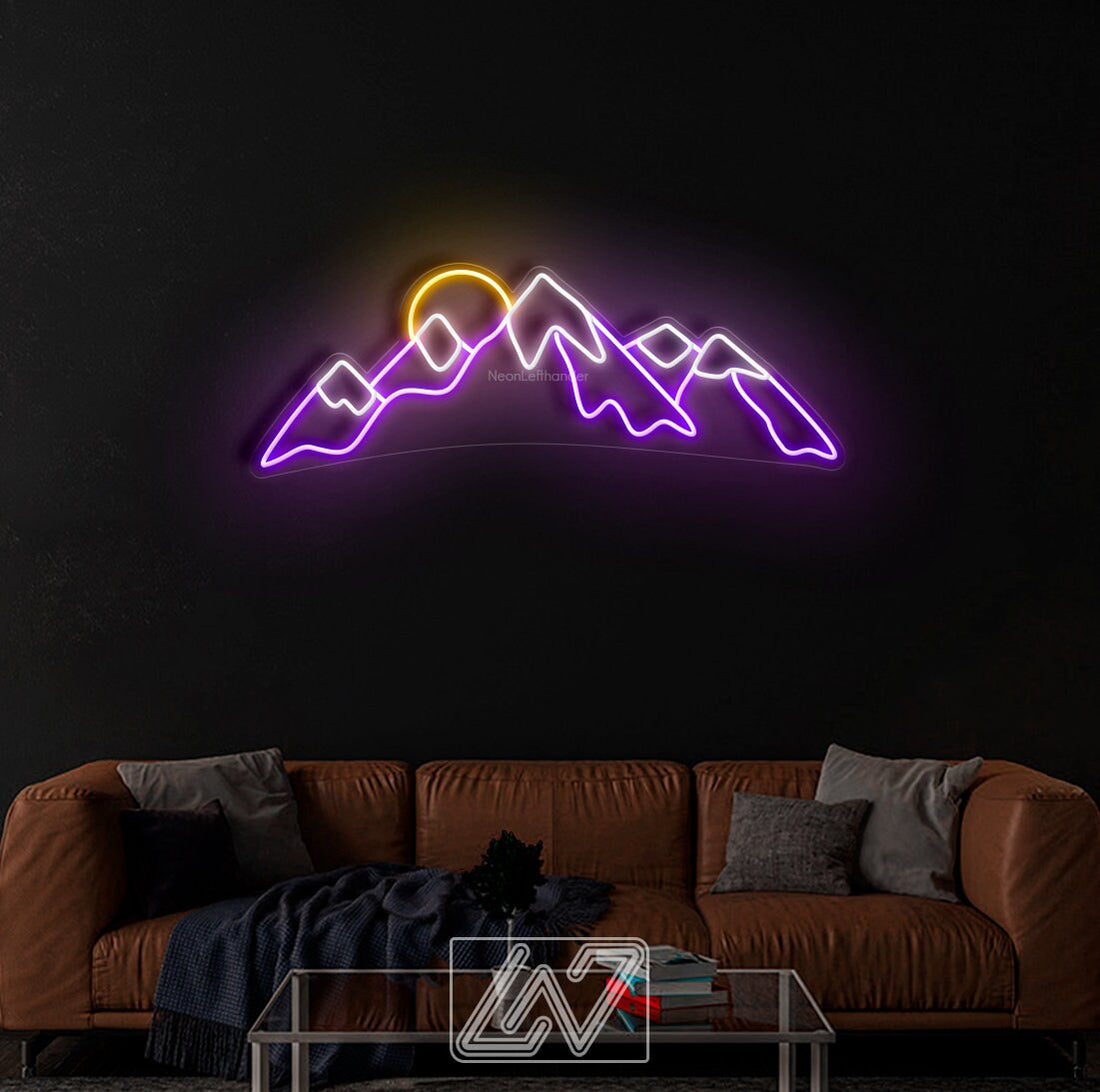 Mountain and Sun- LED Neon Sign,Mountain led sign,Mountain led light,Mountain wall decor,Neon sign mountain,Neon sign wall art