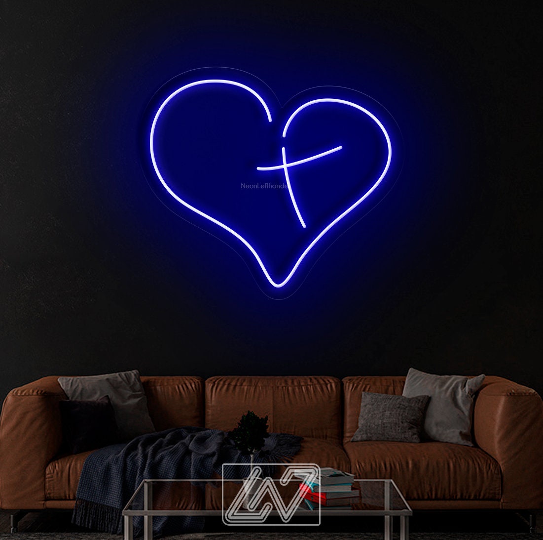 Christian heart neon sign, heart cross, Christian, Custom neon sign.