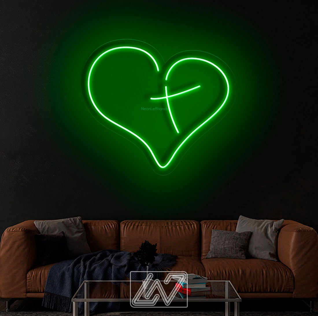 Christian heart neon sign, heart cross, Christian, Custom neon sign.