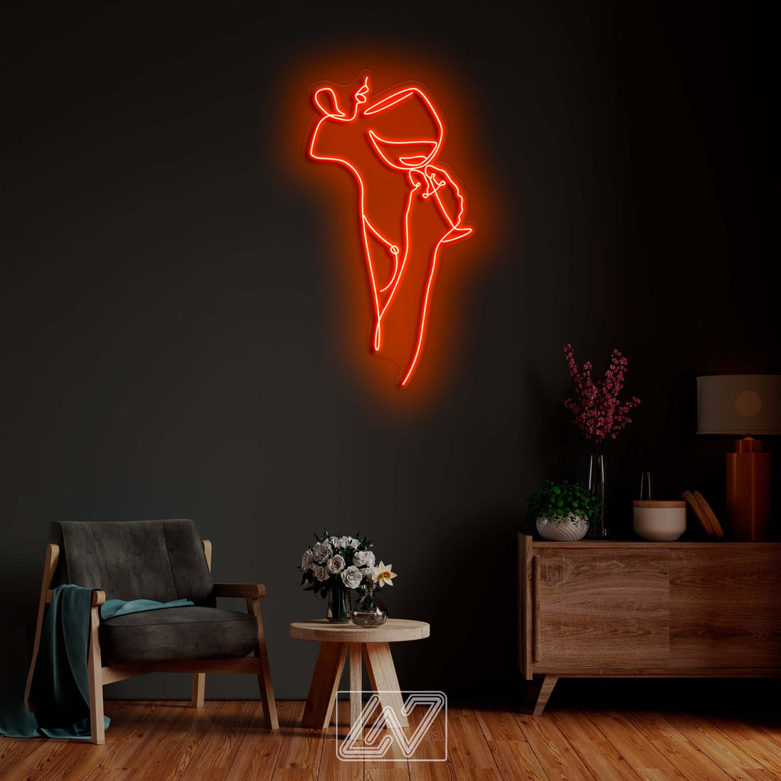 Woman with Wine - LED Neon Sign Custom Sexy Woman Bedroom Party Bar Wall Room Decor LED Lady Neon light Wedding Personalized romance