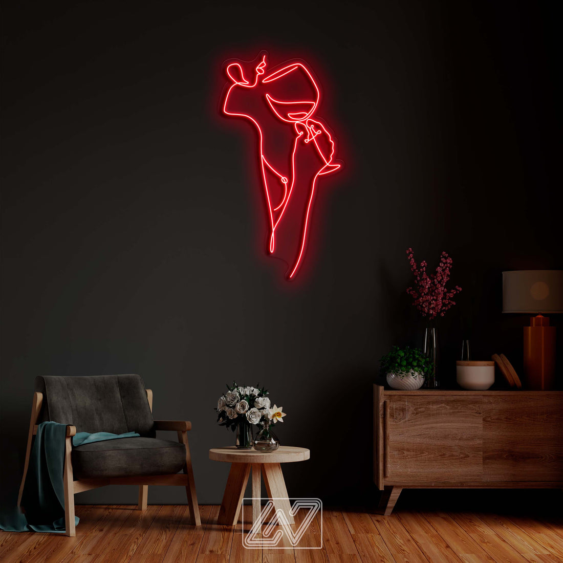 Woman with Wine - LED Neon Sign Custom Sexy Woman Bedroom Party Bar Wall Room Decor LED Lady Neon light Wedding Personalized romance