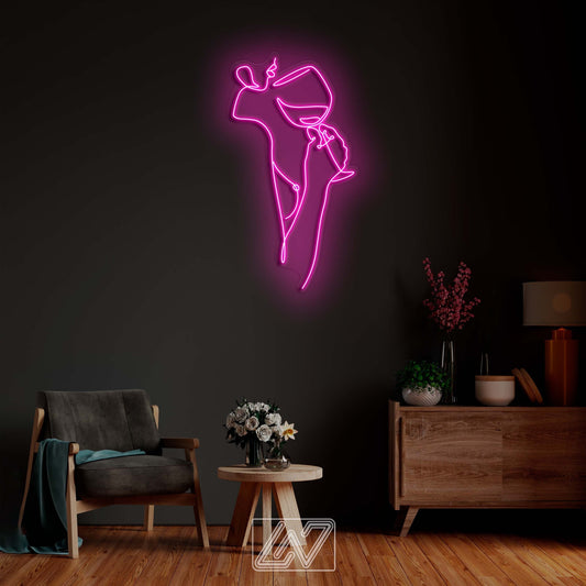 Woman with Wine - LED Neon Sign Custom Sexy Woman Bedroom Party Bar Wall Room Decor LED Lady Neon light Wedding Personalized romance