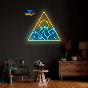 Mountains and Sun in a Triangle - LED Neon Sign-mountains-sun-custom neon sign-gift-wall decor-game room-sign wall art