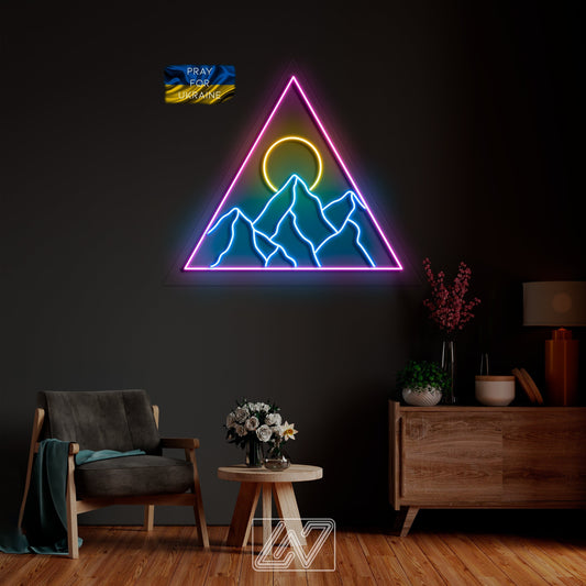 Mountains and Sun in a Triangle - LED Neon Sign-mountains-sun-custom neon sign-gift-wall decor-game room-sign wall art