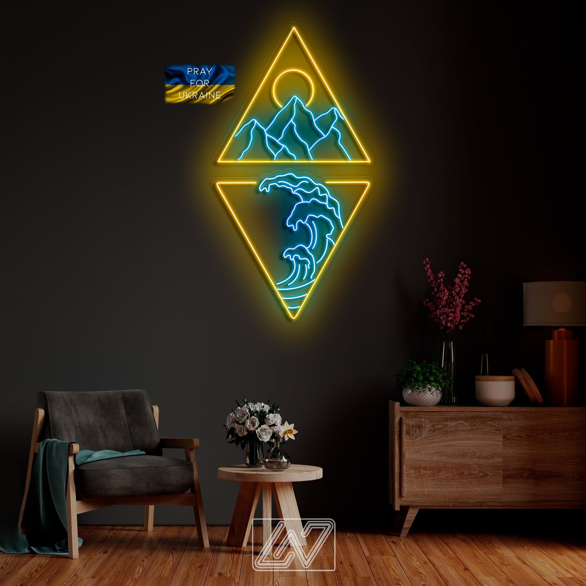 Set "Mountains, Sun and Waves in a Triangle" - LED Neon Sign-mountains-sun-custom neon sign-gift-wall decor-game room-sign wall art