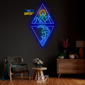 Set "Mountains, Sun and Waves in a Triangle" - LED Neon Sign-mountains-sun-custom neon sign-gift-wall decor-game room-sign wall art