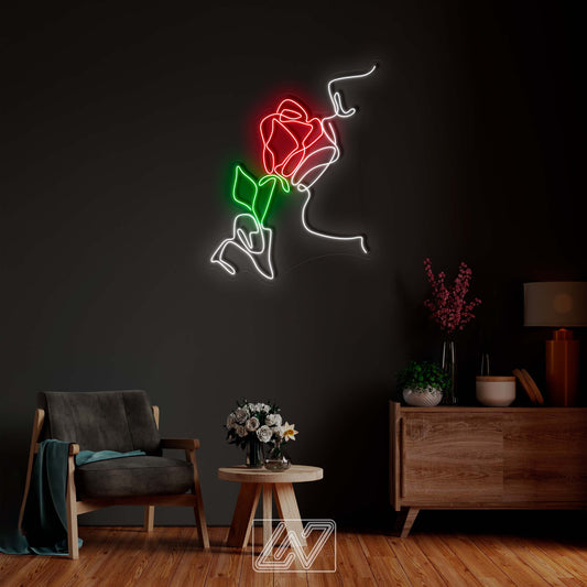Girl Licking the Rose - Neon Sign Custom Sexy Woman Bedroom Party Bar Wall Room Decor LED Lady Neon light Wedding Personalized romance