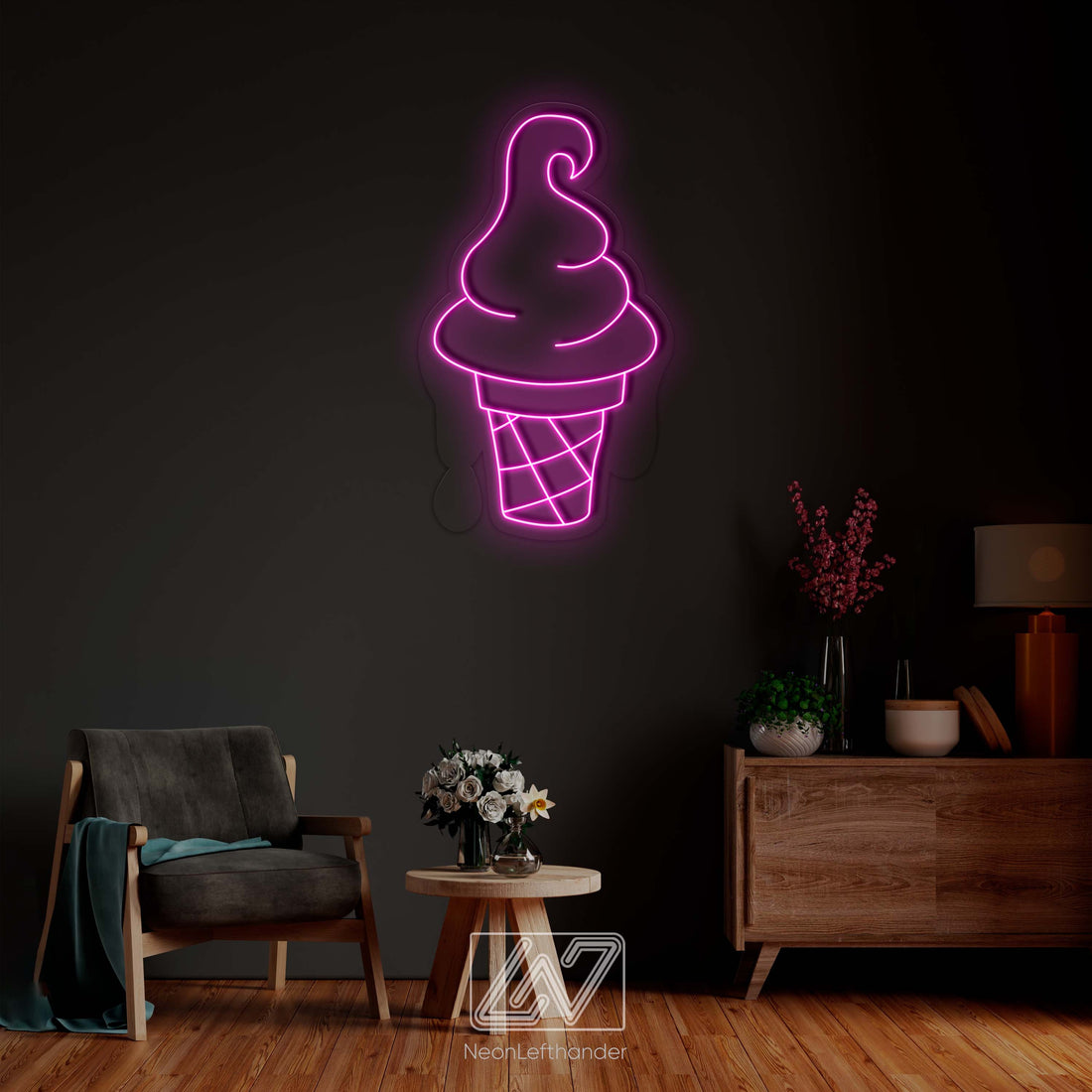 Ice Cream  - LED Neon Sign, Animated Neon Sign, Ice Cream Neon Sign,  Ice Cream Cone Neon Sign, Neon Sign for Ice Cream Shop