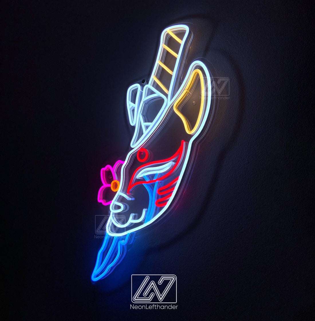 Kitsunemask - LED Neon Sign, Demon Neon Sign, Anime Wall Art, Led Neon Lights, Gamer Sign, Anime Wall Decor, Bedroom Decor, Slayer Sign