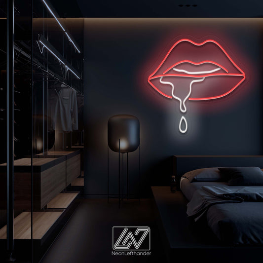 Dripping Lips - LED Neon Sign , Custom Neon Sign, Custom Neon Light, Neon Bedroom Sign, Led Neon Wall Decor, Wall Art