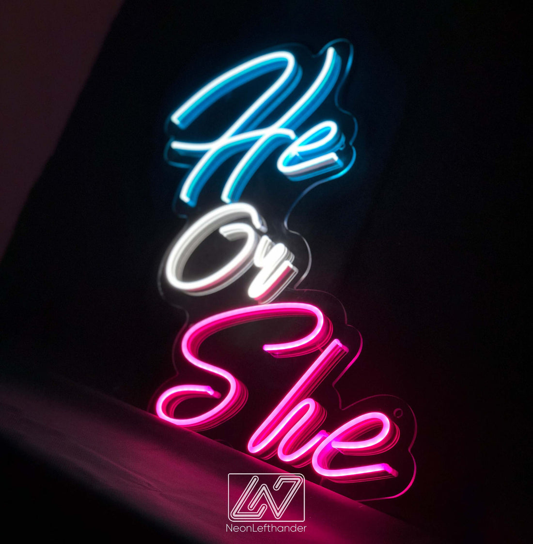 He or She - LED Neon Sign, Gender Party, Gender Reveal Party Neon Sign, Birthday Backdrop Sign, Event Decor, Backdrop Decorations