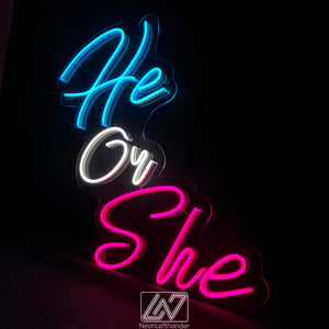 He or She - LED Neon Sign, Gender Party, Gender Reveal Party Neon Sign, Birthday Backdrop Sign, Event Decor, Backdrop Decorations