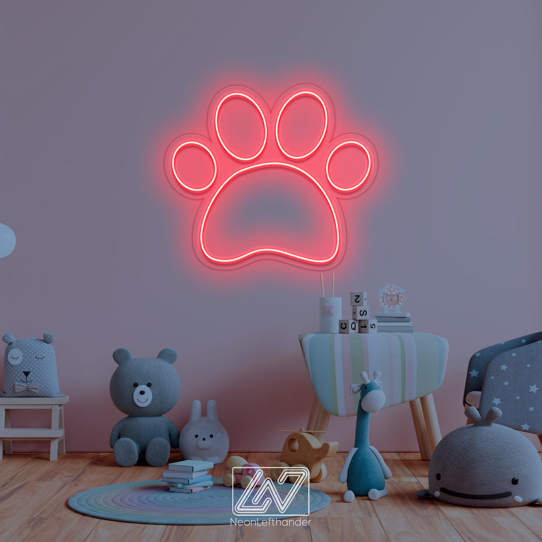 Paw - LED Neon Sign, Animal Neon Sign, Dogs Paw Neon Light, Custom Cats Paw Led Sign,  Gift for Pet Lover