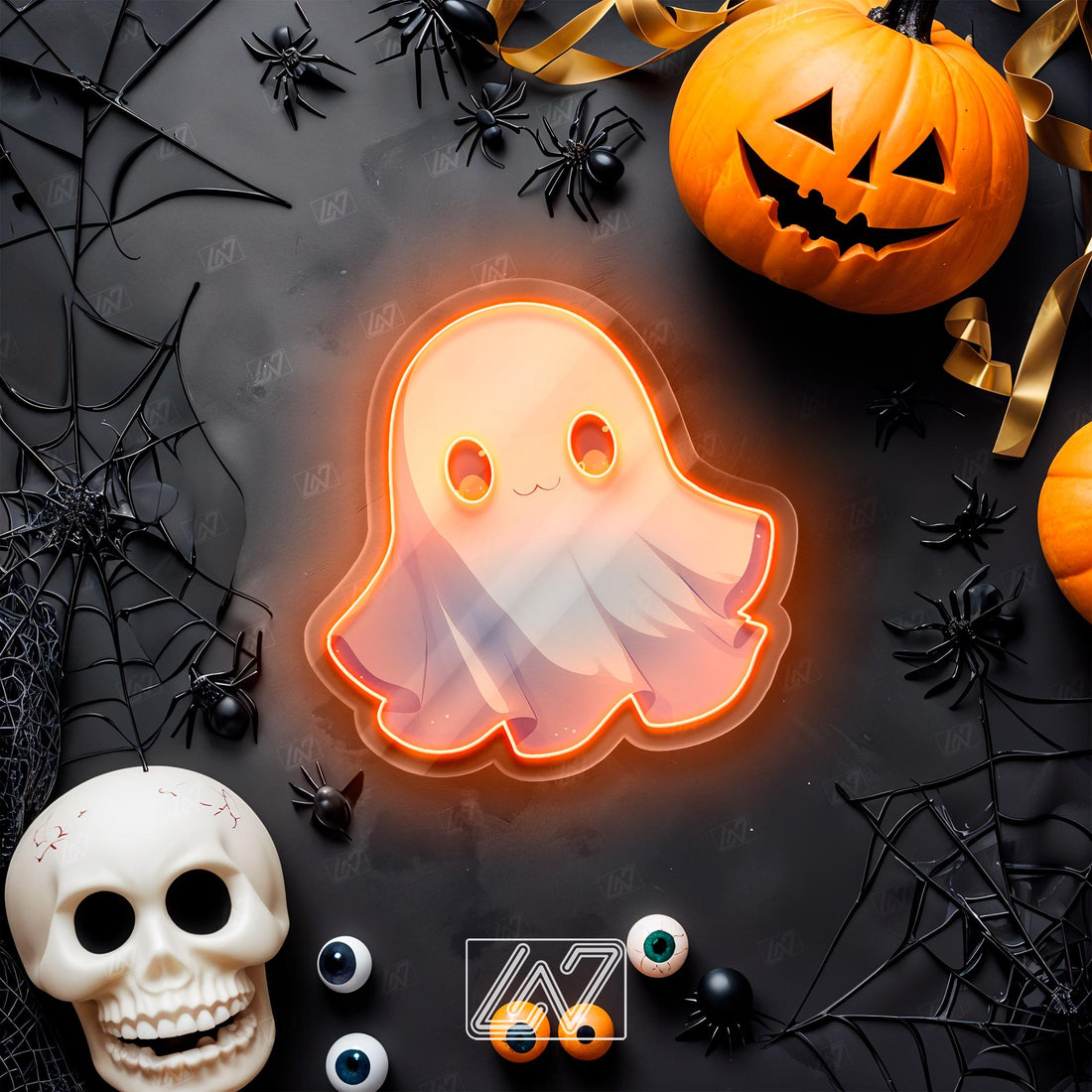 Cute Ghost - LED Neon Sign with UV Print Art, Spooky Halloween, Cute Ghost Sign, Spooky LED Sign, Ghost Wall Sign, Halloween Wall Decor