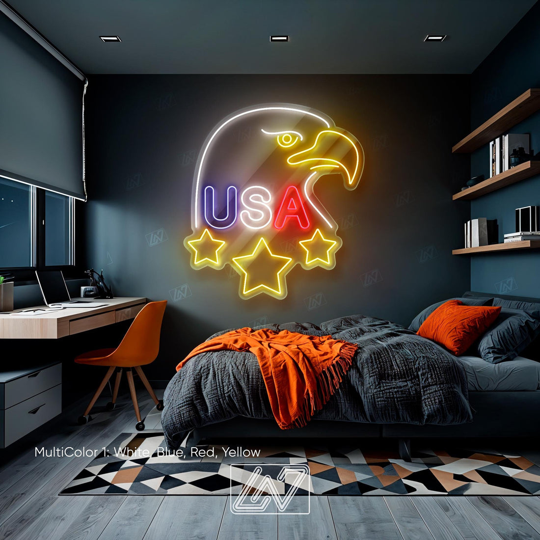 USA Eagle - LED Neon Sing, USA Flag, Hawk Logo, American Flag, Nation Usa, Symbol of Independence