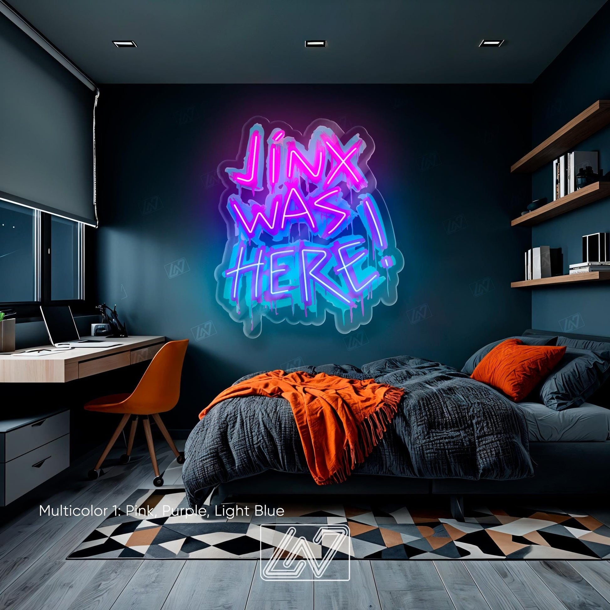 Jinx Was Here - LED Neon Anime Sign with UV Print, Cartoon Character, Game Room Light, Personalized Gifts, Japanese Neon Sign