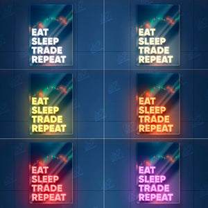 Eat Sleep Trade Repeat - LED Neon Sign with UV Print, Trader Bedroom sign, Crypto neon sign, Trading Neon, Crypto & Financial Stock Exchange