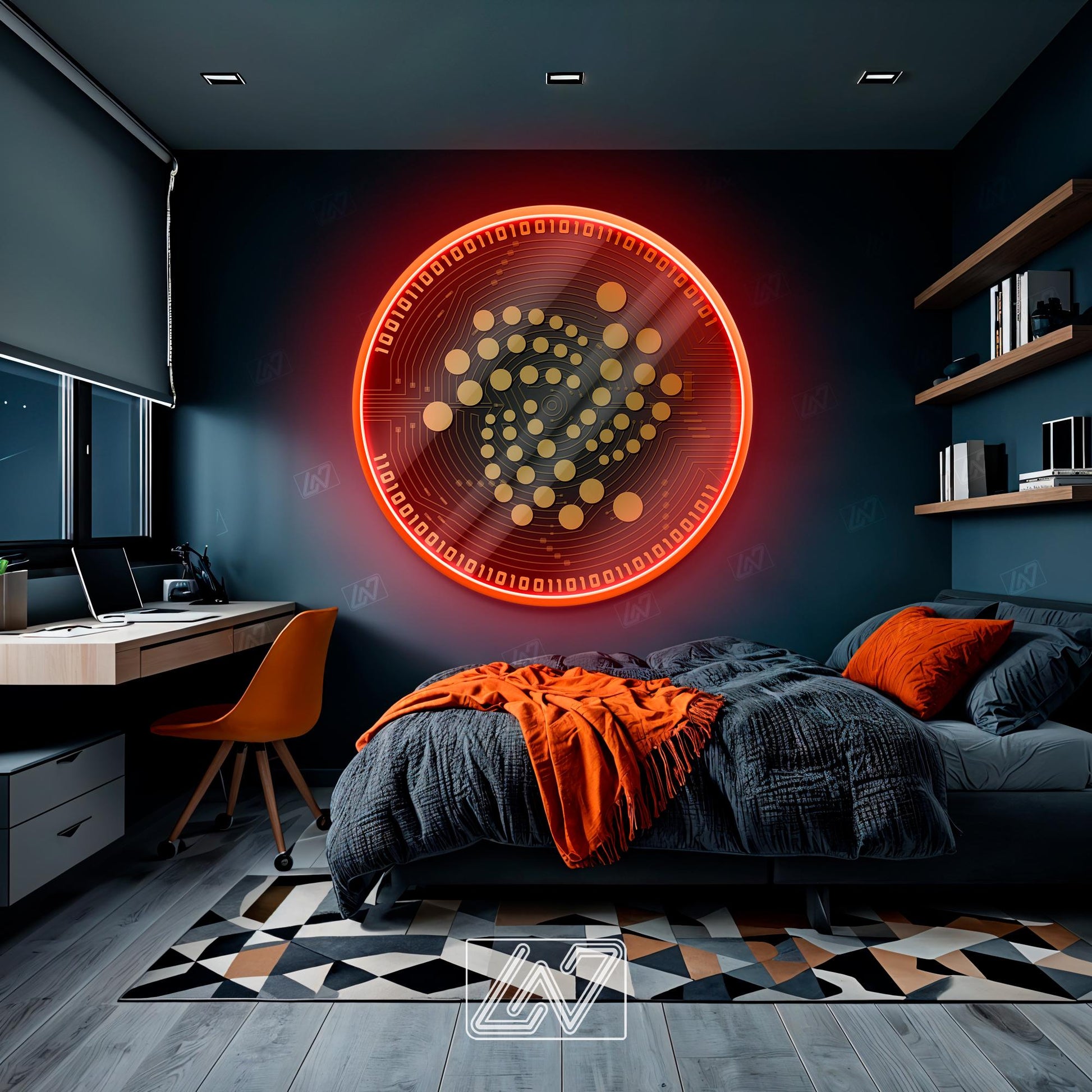 Iota Coin - LED Neon Sign with UV Print, Bedroom neon sign, Crypto neon sign, Neon Lights, Crypto