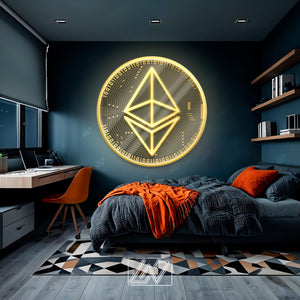 Ethereum - LED Neon Sign with UV Print, Bedroom neon sign, Crypto neon sign, Neon Lights, Crypto