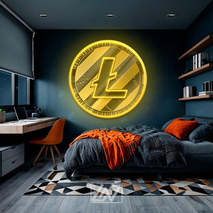 Litecoin- LED Neon Sign with UV Print, Bedroom neon sign, Crypto neon sign, Neon Lights, Crypto