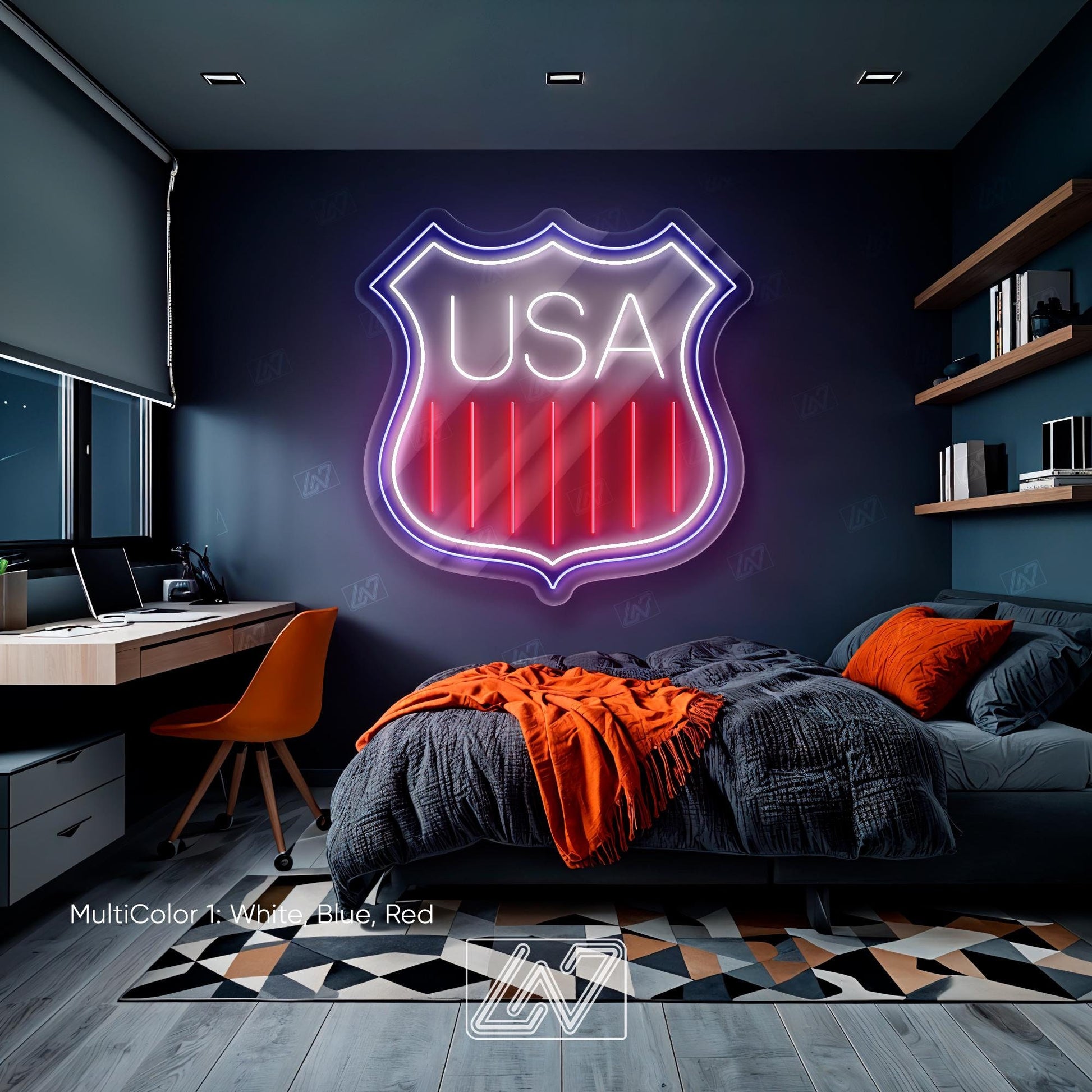 Shield with USA Flag - LED Neon Sing, USA Flag, Logo Shield, American Flag, Flag Usa, Symbol of Independence