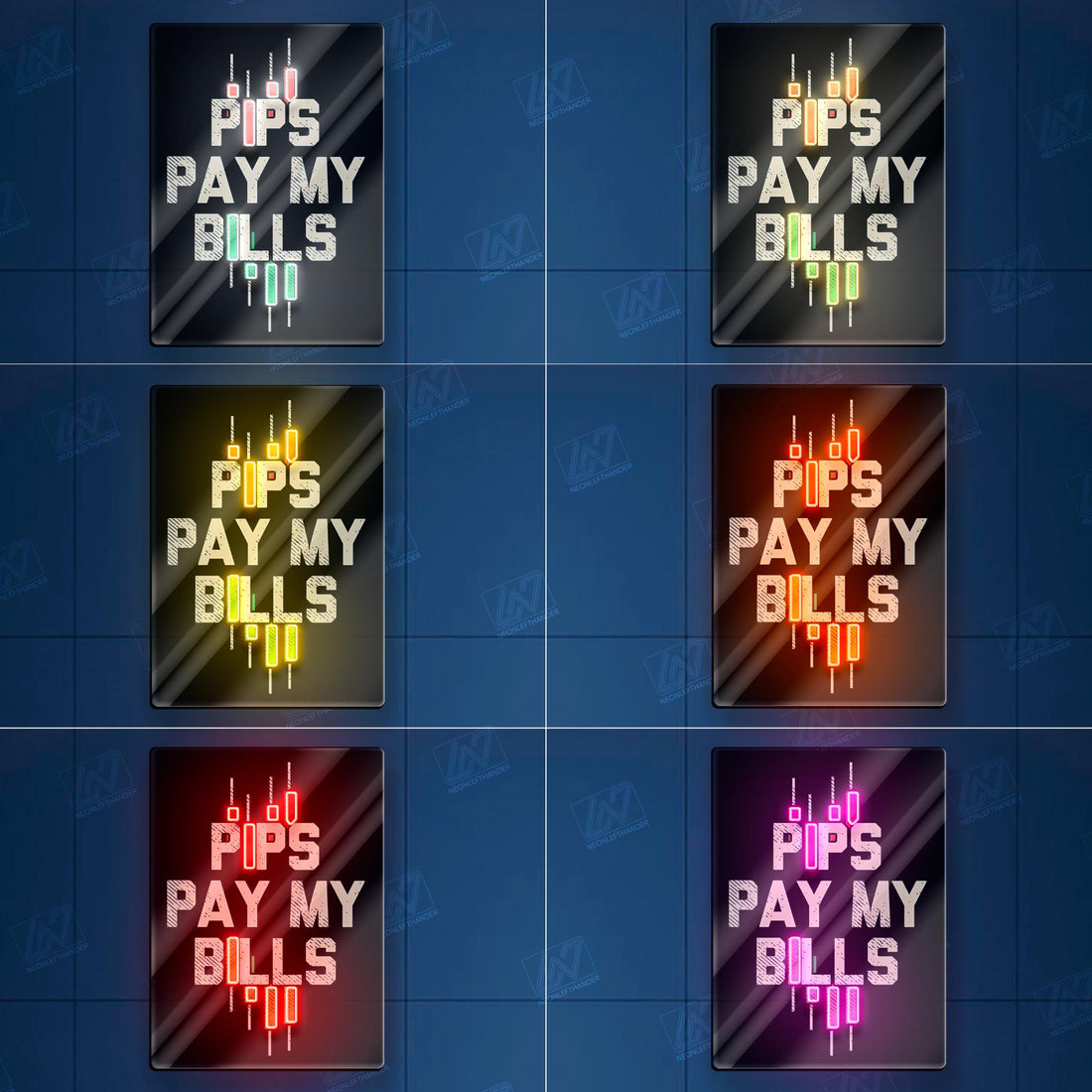 Pips Pay My Bills - LED Neon Sign with UV Print, Trader Bedroom neon sign, Crypto neon sign, Trading Neon, Crypto & Financial Stock Exchange