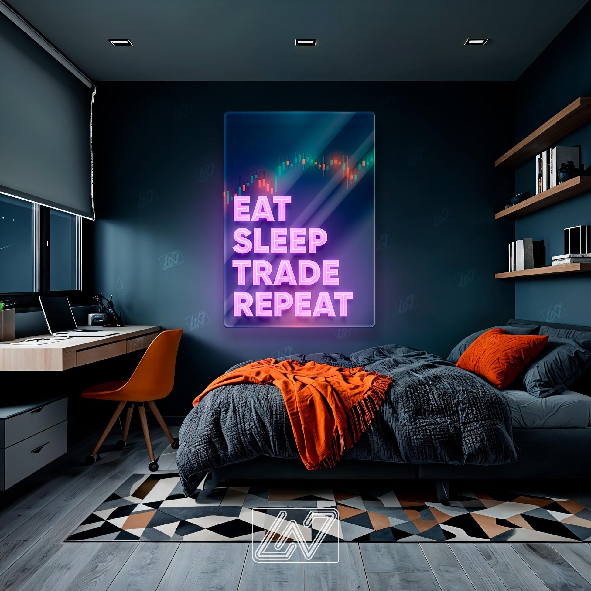 Eat Sleep Trade Repeat - LED Neon Sign with UV Print, Trader Bedroom sign, Crypto neon sign, Trading Neon, Crypto & Financial Stock Exchange