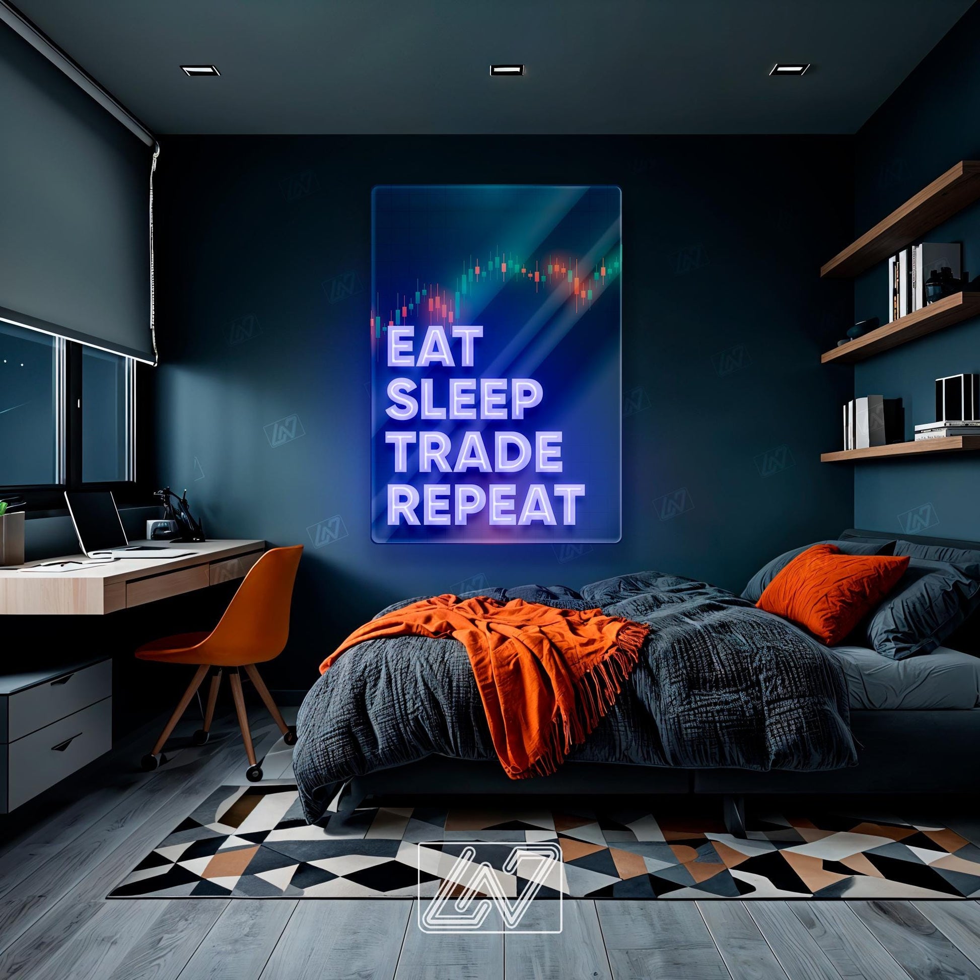 Eat Sleep Trade Repeat - LED Neon Sign with UV Print, Trader Bedroom sign, Crypto neon sign, Trading Neon, Crypto & Financial Stock Exchange