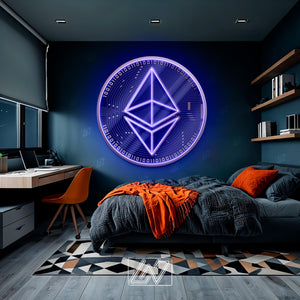 Ethereum - LED Neon Sign with UV Print, Bedroom neon sign, Crypto neon sign, Neon Lights, Crypto