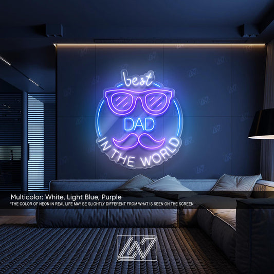 Best Dad In The World - LED Neon Sign, LED Gift for Fathers, Man Cave & Home Decor, Perfect Father's Day Gift, Dad Room Decor, Gift for Dad
